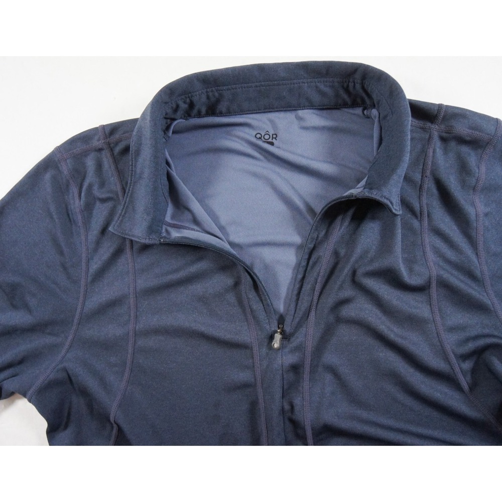 Qor Shirt Mens Large Blue Short Sleeve 1/4 Zip Collared Polartec Adult FLAW*** - Picture 5 of 12
